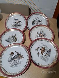 Set di 6 piatti da pesce vintage in porcellana