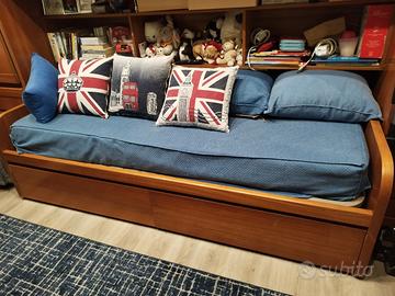 LETTO SINGOLO IN LEGNO CON CASSETTONI E MATERASSO