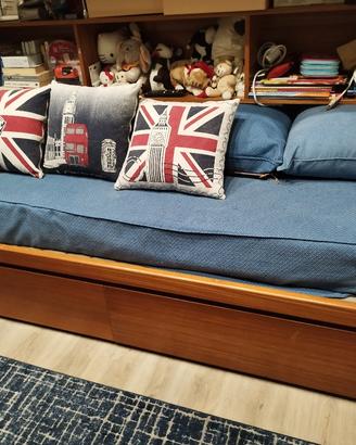 LETTO SINGOLO IN LEGNO CON CASSETTONI E MATERASSO