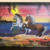 Cavalli al tramonto – Olio su tela R. MUSSOLINI