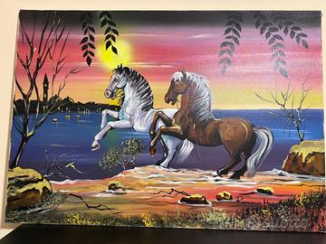 Cavalli al tramonto – Olio su tela R. MUSSOLINI