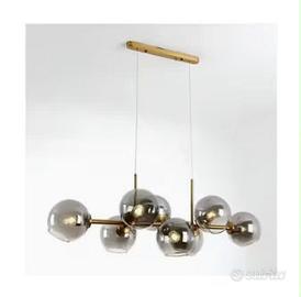 Lampadario moderno 7 sfere vetro fumé e ottone
