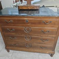 Cassettiera comò con piano in marmo nero 