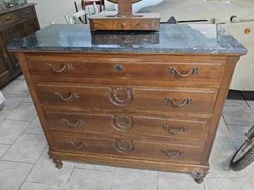 Cassettiera comò con piano in marmo nero 