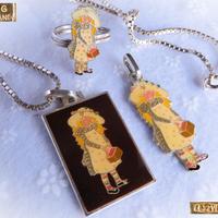 ♥ HOLLY HOBBIE Vintage 1970 Argento Anello Collana