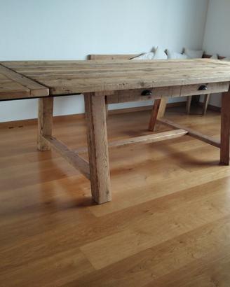 tavolo legno vecchio recuperato 2 prolunghe 2 cass