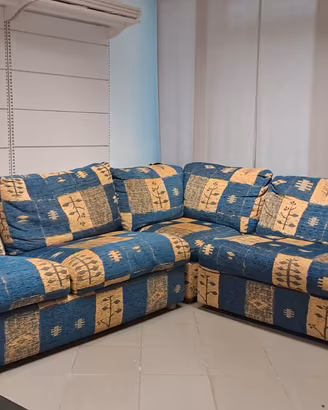 Divano angolare letto blu/ocra