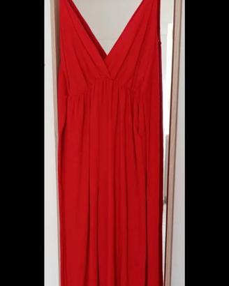 Tuta lunga elegante rossa con scollo a V