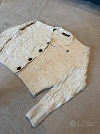 Cardigan Polo Ralph Lauren a Trecce Panna Taglia S