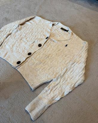 Cardigan Polo Ralph Lauren a Trecce Panna Taglia S