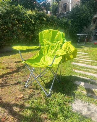 Sedia da campeggio pieghevole verde lime con porta