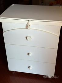 Cassettiera con bagnetto e fasciatoio per neonato