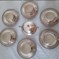 servizio tazze da caffè in porcellana e argento