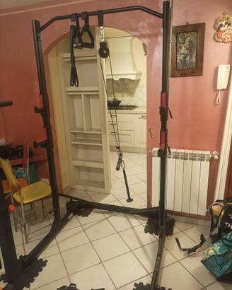 Squat rack sbarra trazioni + carrucola x tricipiti