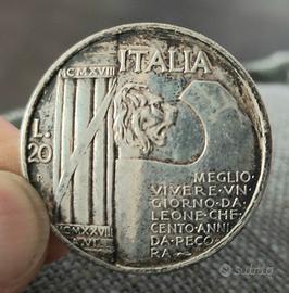 Moneta 20 Lire in argento fascio 