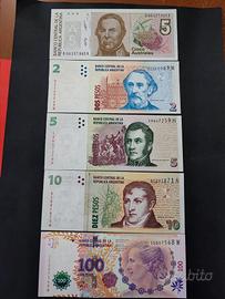 Set 5 banconote Argentina con commemorativa Peron