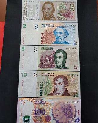 Set 5 banconote Argentina con commemorativa Peron