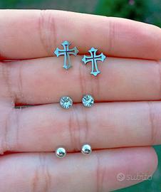 Set 3 Paia Orecchini Acciaio 316L Croce Y2K Roma