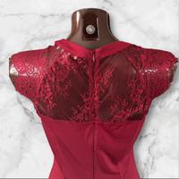Tubino abito vestito rosso pizzo trasparenze