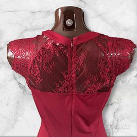 Tubino abito vestito rosso pizzo trasparenze