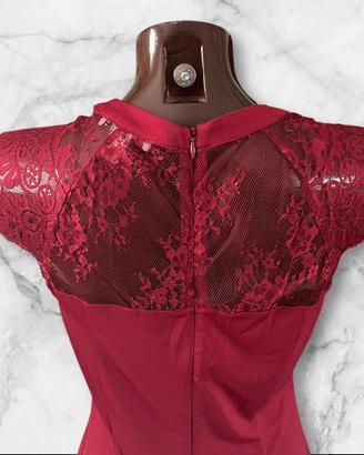 Tubino abito vestito rosso pizzo trasparenze