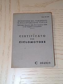libretto certificato per ciclomotore vintage 