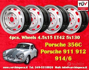 4 pz. cerchi Porsche OE steel 4.5x15 ET42 356 C SC