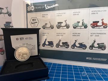 80 vespa 5 € argento con folder filatelico