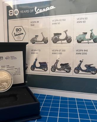 80 vespa 5 € argento con folder filatelico