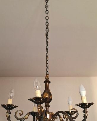 Lampadario classico a 5 luci in bronzo dorato 