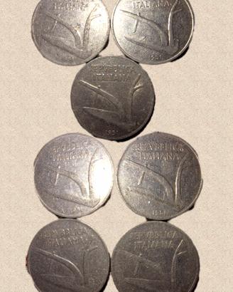 7 monete 10 lire spighe 1951