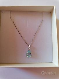 collana in argento nuova con ciondolo acquamarina