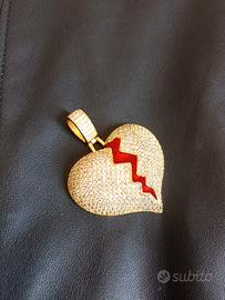 ciondolo cuore spezzato hip hop bling
