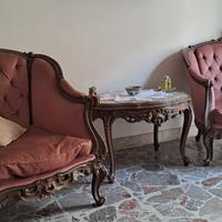 Salotto antico in velluto rosa | Divano e poltrone