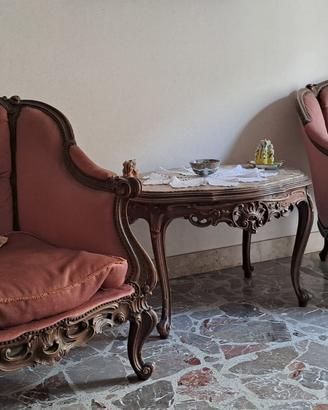Salotto antico in velluto rosa | Divano e poltrone
