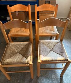 4 sedie in legno con sedile in paglia come nuove