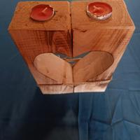 Porta candele in legno decorativo con cuore stile 