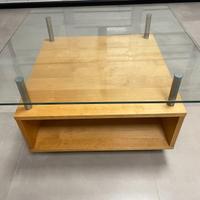 Mobile salotto in vetro e legno con ruote