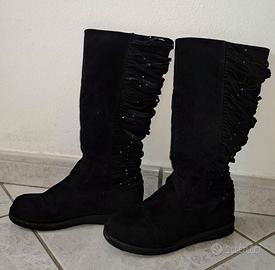 stivali stivaletti donna neri con simil frange