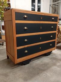 cassettiera vintage design legno e nero opaco 