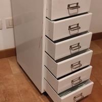 CASSETTIERA 6 CASSETTI METALLICA, RUOTE, BIANCA