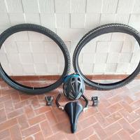 lotto casco + gomme 27,5 + appendici mtb ed altro