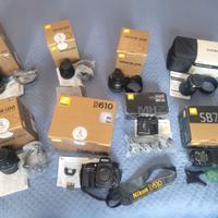 Set Nikon D610 (reflex FF), 5 obiettivi e flash