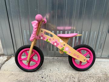 Bicicletta senza pedali LEGNO NATURALE Flower rosa