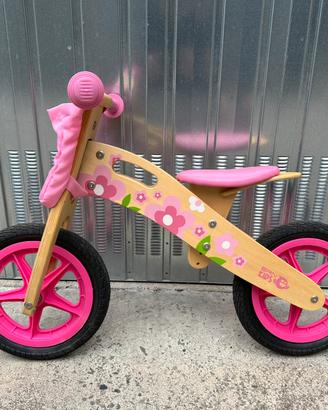 Bicicletta senza pedali LEGNO NATURALE Flower rosa