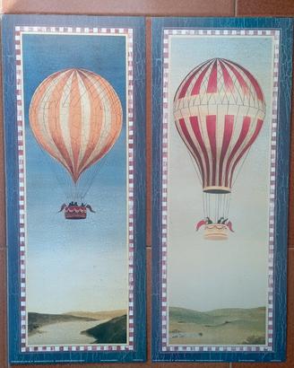 COPPIA stampe vintage Mongolfiere 20x50