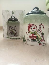 Biscottiera Natalizia in Ceramica-Pupazzo di Neve