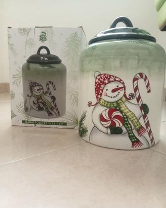 Biscottiera Natalizia in Ceramica-Pupazzo di Neve