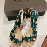 originali sandali donna Pollini verde e panna