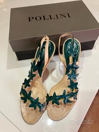 originali sandali donna Pollini verde e panna
